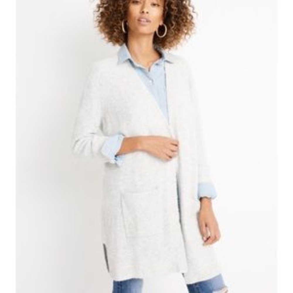 Soft and cozy, light grey Madewell cardigan.